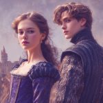 The seamstress Eda and young Tristan in Tudor England on the coast