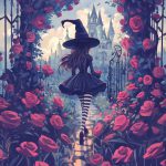 a witch entering a castle to enchant it